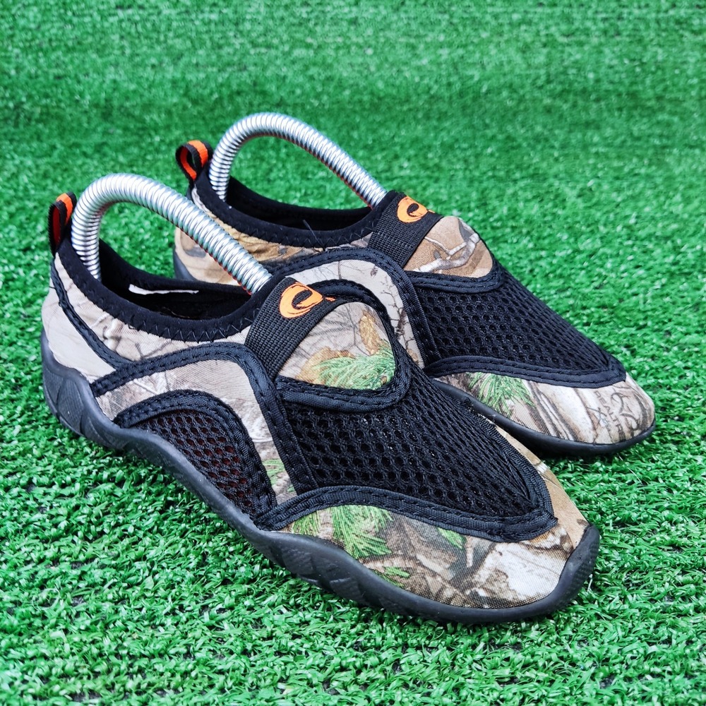 Realtree Water Shoes Kids Size 12 Camo Black Orange Mesh Slip On Aqua Socks